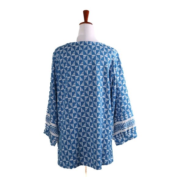 SOFT SURROUNDINGS Blue Geometric Print Tunic Sz Medium Narah Top Cotton Blend - Picture 5 of 9